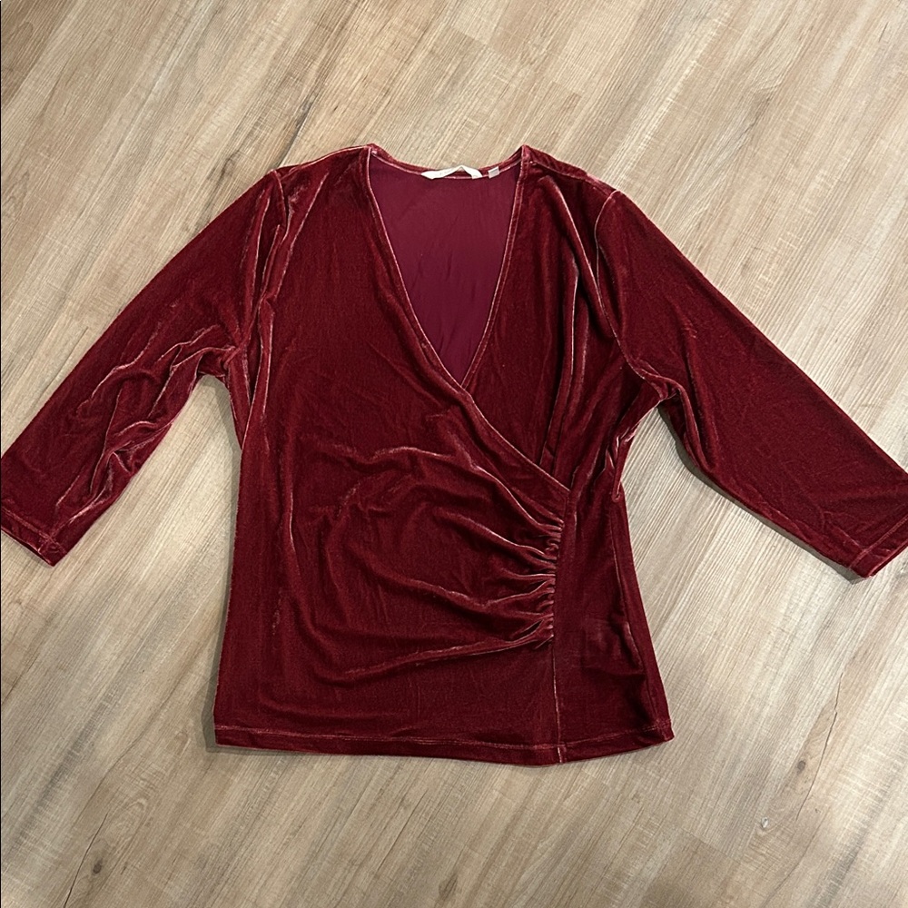 Soft Surroundings Deep Red Velvet Wrap Blouse